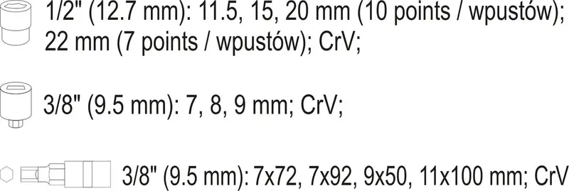 Насадки 6-гранні для гальмівних супортів авто YATO: квадр- 3/8", 1/2", 7- 22 мм, 11 шт [20] — Photo 5