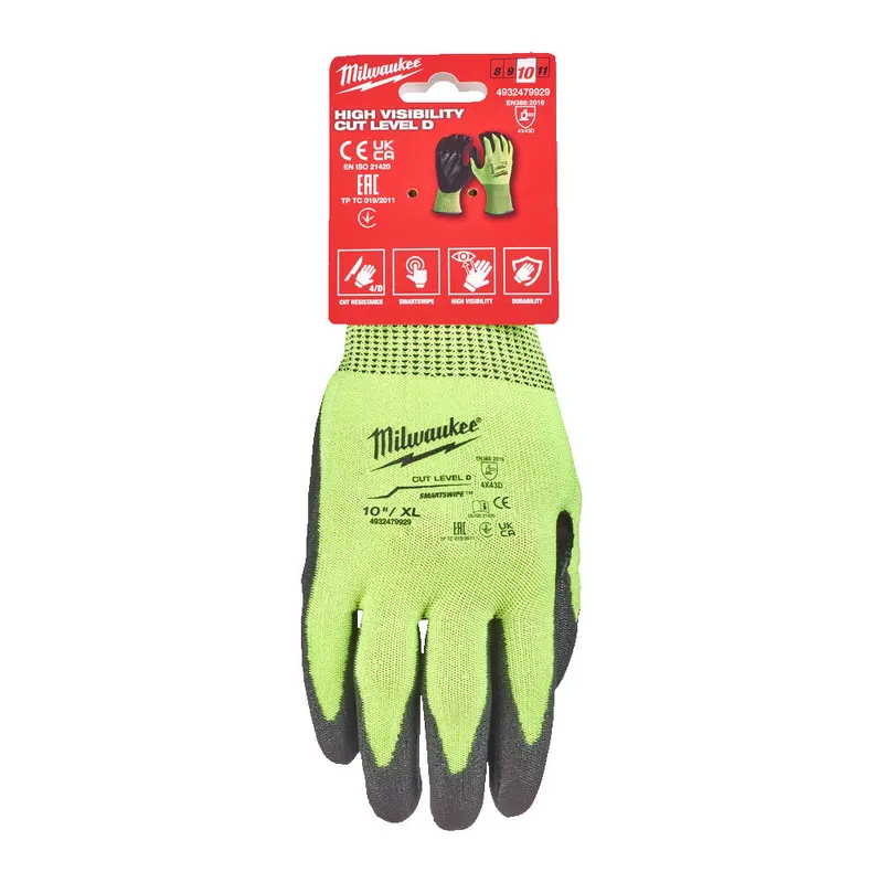 Рукавиці Hi-Vis сигнальні MILWAUKEE, з опором порізам 4/D рівня, розмір 10/XL — Photo 1