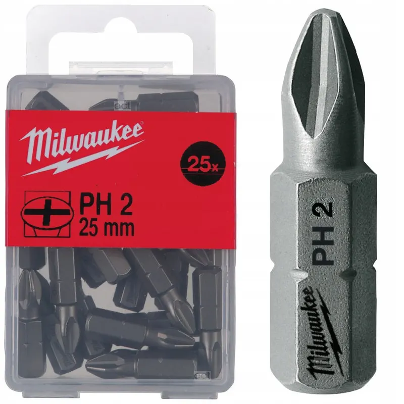 Біта MILWAUKEE, PH2, 25мм, (25шт) пластикова коробка