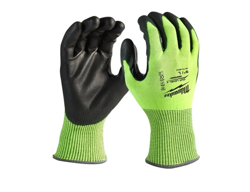 Рукавиці Hi-Vis сигнальні MILWAUKEE, з опором порізам 4/D рівня, розмір 9/L