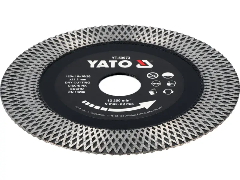 Диск відрізний алмазний по гресу і кераміці YATO Ø= 125/22.2x 1.8 мм, сухий різ [10/100]