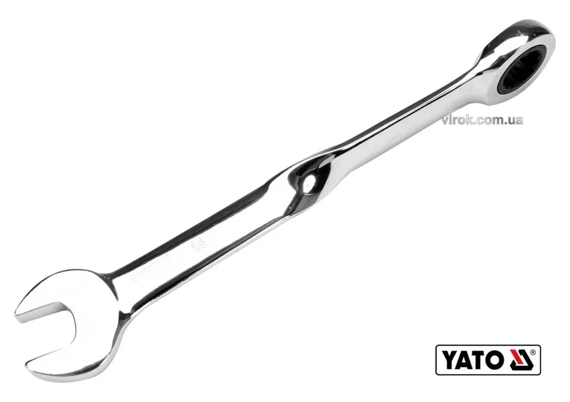Ключ ріжково-накидний, кручений 90° з тріщаткою YATO : М= 16 x 228 мм, HRC 40-45, Cr-V(DW)