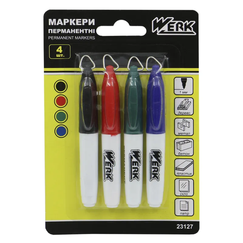 Маркери перманентні набір 4 кольори WERK 23127