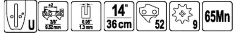 Шина для пили YATO l= 14"/ 36 см (52 ланки)3/8" (9,52 мм).Т- 0,05" (1,3 мм)---YT-84951 [20] — Photo 1