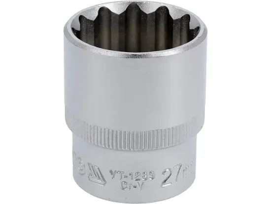 Головка торцева 12-гранна YATO : квадрат 1/2", М= 27 мм, L= 42 мм [12/60/120]