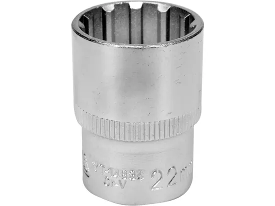 Головка торцева YATO : квадрат 1/2", SPLINE M22 мм, L= 38 мм. CrV [Блістер] [10/160]