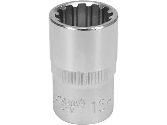Головка торцева YATO : квадрат 1/2", SPLINE M16 мм, L= 38 мм. CrV [Блістер] [10/200]