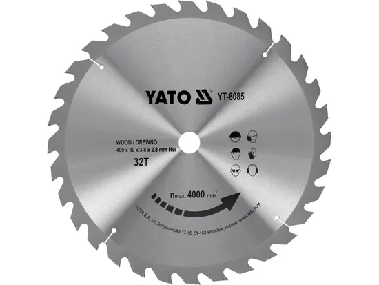 Диск пиляльний победітовий по дереву YATO: 400х30x3.8x2.8 мм, 32 зубці, R.P.M до 4000 1/хв [10]