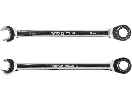 Ключ ріжково-накидний YATO з тріщаткою : CrV, М= 9 мм, L= 130 мм [10/50/100]