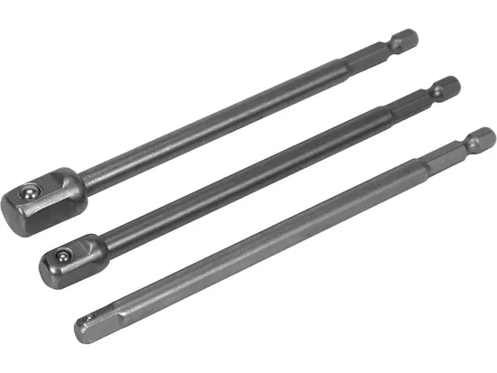 Тримачі-адаптери торцевих головок YATO: квадрат- 1/4", 3/8", 1/2", L=150мм, HEX-1/4", Cr-V, 3шт [24]