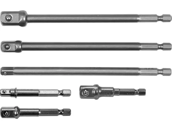 Тримачі-адаптери торцевих головок YATO: квадрат-1/4",3/8",1/2", L=50 і 150мм, HEX-1/4" Cr-V. 6шт[24]