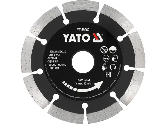 Диск відрізний алмазний по каменю і бетону YATO Ø=125x2x10x22.2 мм, в мокрому і сухому режимі [20]