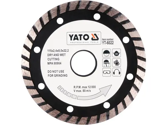 Диск алмазний турбо YATO : "TURBO" Ø= 115x8,0x22,2 мм. H= 2,4 мм [20/200]
