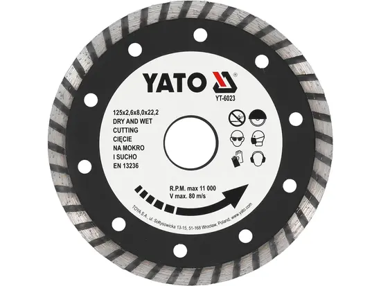 Диск алмазний турбо YATO : "TURBO" Ø= 125x8,0x22,2 мм. H= 2,6 мм [20/160]