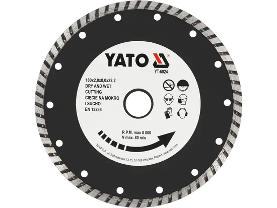 Диск алмазний турбо YATO : "TURBO" Ø= 180x8,0x22,2 мм. H= 2,8 мм [15/60]
