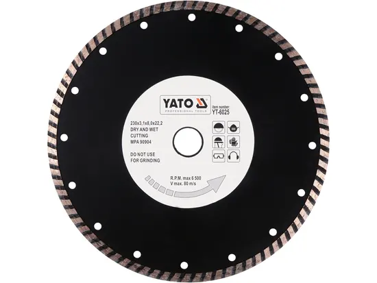 Диск алмазний турбо YATO : "TURBO" Ø= 230x8,0x22,2 мм. H= 3,1 мм [10/40]