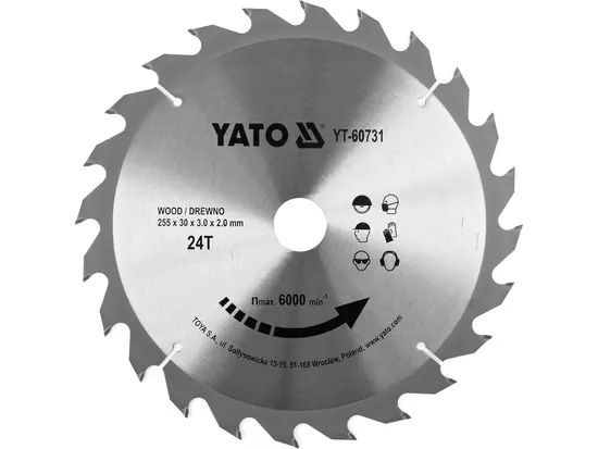 Диск пиляльний победітовий по дереву YATO: 255x30x3.0x2.0 мм, 24 зубці, R.P.M до 6000 1/хв [10/20]