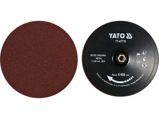 Круг-насадка шліфувальна YATO з липучкою : Ø= 230 мм, гайка М14, + 8 кругів по металу/дереву [25]