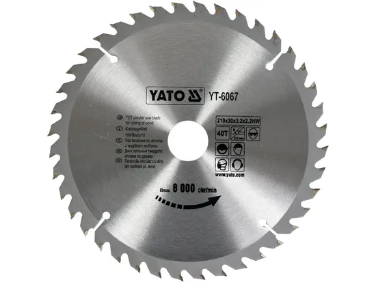 Диск пиляльний победітовий по дереву YATO: 210х30x3.2x2.2 мм, 40 зубців, R.P.M до 8000 1/хв [10/20]