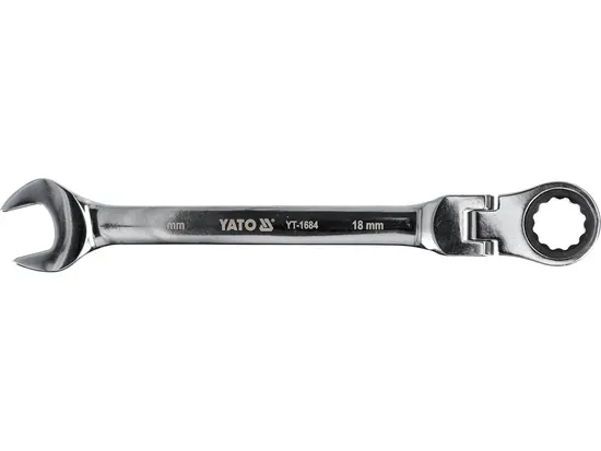 Ключ ріжково-накидний YATO з тріщаткою та шарніром : CrV, М= 18 мм, L= 235 мм [10/50/100]