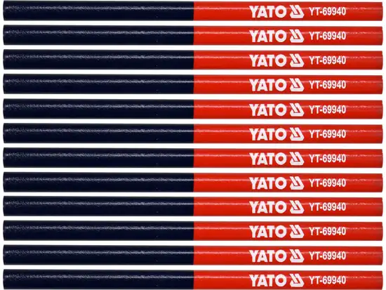 Олівці столярні двоколірні YATO : L= 175 мм, стержень 4 x 2 мм, синьо-червоні, уп. 12 шт